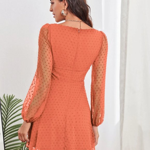 NEW! Size 4 Coral Orange Swiss Dot Dress - Picture 3 of 3